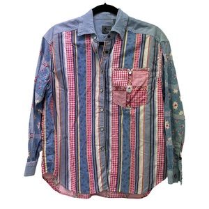 Vintage Liz Wear pearl snaps denim, checks, florals, stripes, pockets blouse.8P